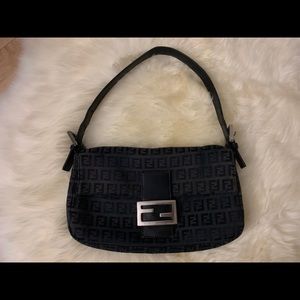 Fendi zucca zucchino baguette bag black grey
